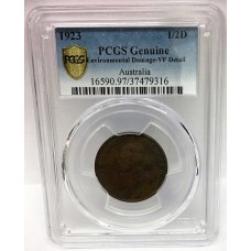 AUSTRALIA 1923 . HALF 1/2  PENNY . PCGS VF